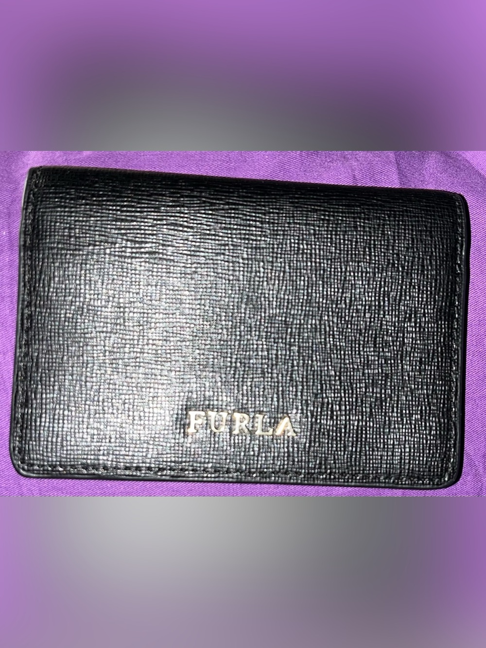 Furla NWOT Black Textured Leather Bi-Fold Cardholder/Wallet